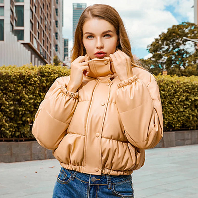 Manteaux d'hiver en cuir PU épais pour femmes